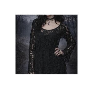 Simply Irresistible Sheer Floral Lace Black Long-Sleeve Top Goth Victorian LG